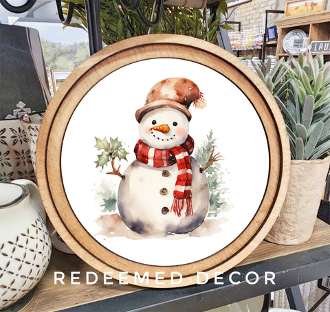 8" Round Christmas Snowman Art