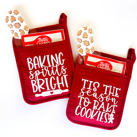 Holiday Pot Holder -  Red with White Text