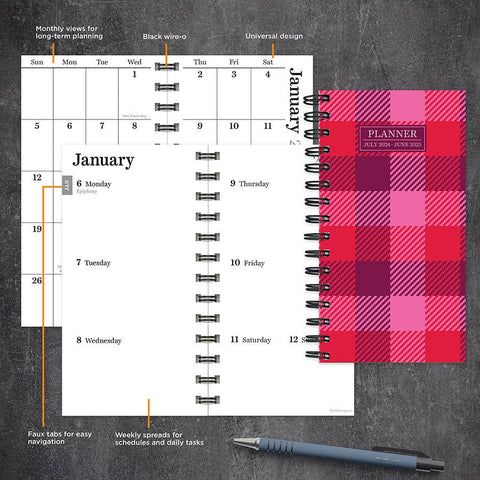 2025 Pink Plaid Small Weekly Monthly Planner