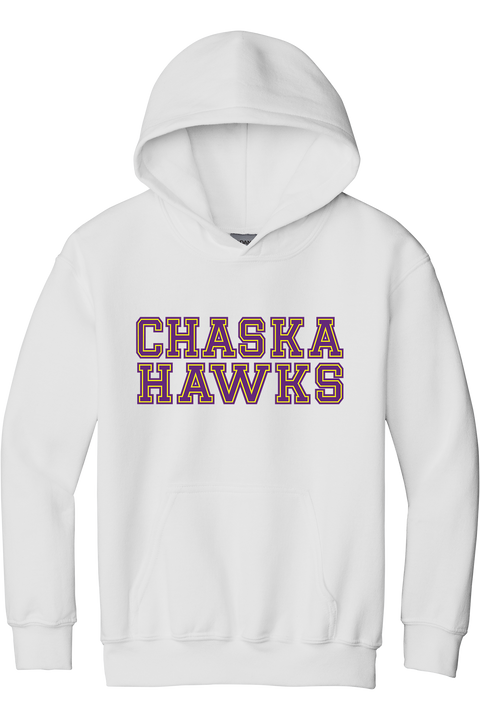 Chaska Hawks Varsity-Style Youth Heavyweight Hoodie, Grey or White