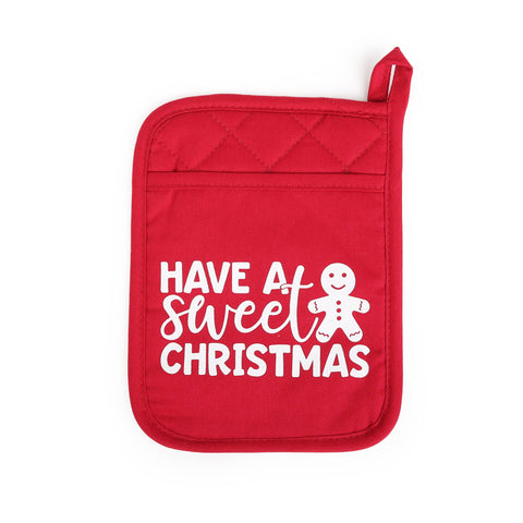 Holiday Pot Holder -  Red with White Text