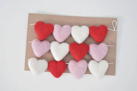 Red Light Pink White Felt Heart Garland