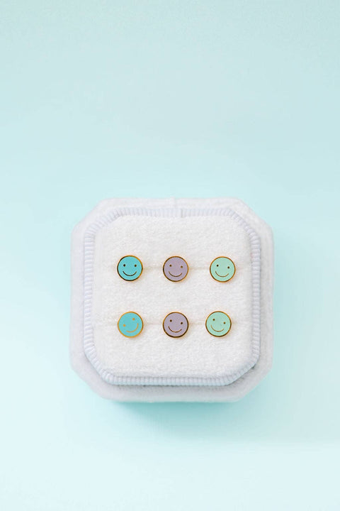 Blue Smiley Stud Earrings