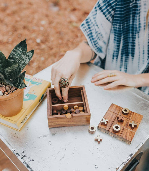 SALE: Checkers and Tic Tac Toe Game Set - Handcrafted Wood