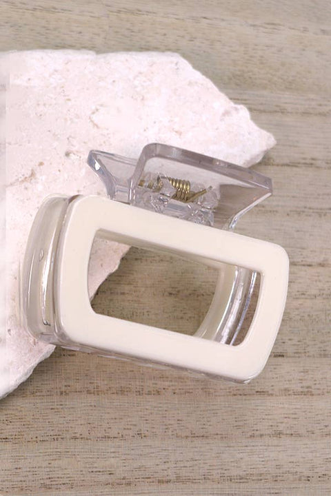 Clear + Ivory Rectangle Hair Claw Clip, 2.5"