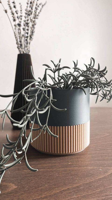 Two-toned Wood & Colour Plant Pot