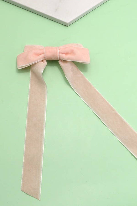 Soft, Long Velvet Ribbon Hair Clip, Blush Pink