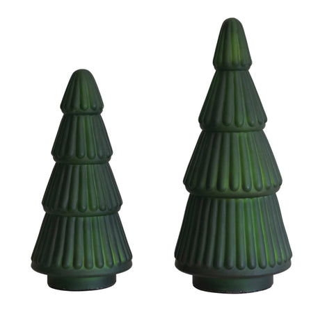 Matte Green Embossed Mercury GLASS Tree, 2 Sizes