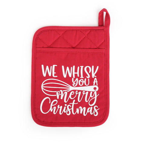 Holiday Pot Holder -  Red with White Text