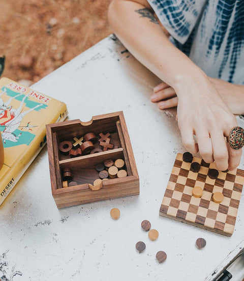 SALE: Checkers and Tic Tac Toe Game Set - Handcrafted Wood