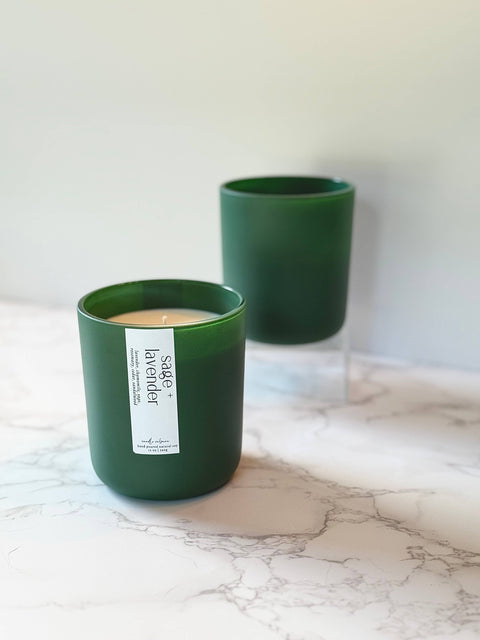 Spring Gardens 12 oz Olive Green Matte Vessel - 100% Natural Soy Candle