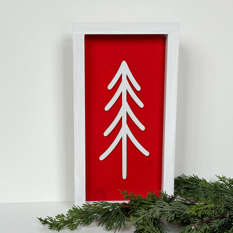 Nordic Modern Tree Holiday Sign - Handcrafted, Red or Green