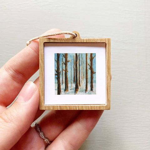 Mini 1" Snowy Woods Deciduous Trees Winter Tiny Landscape