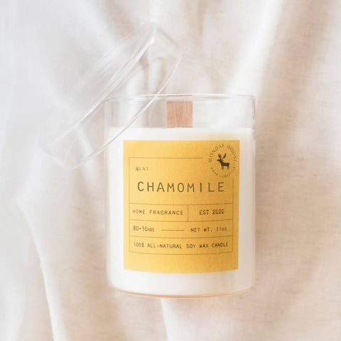 Chamomile Signature Soy Wax Candle, 11 oz wood wick