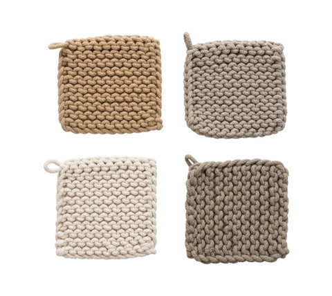 Cotton Crocheted Pot Holder, 4 Colors