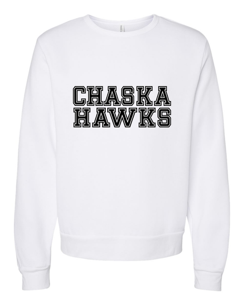 Chaska Hawks Varsity Text Ultra Soft Unisex Crewneck Sweatshirt, White