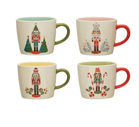 12 oz. Stoneware Mug w/ Nutcracker & Colored Interior, 4 Styles