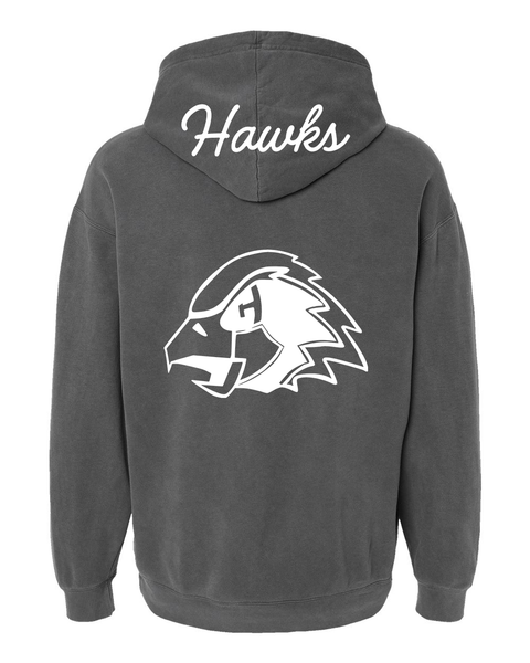 Chaska Hawks Back Logo Hoodie with Hood Script Detail, Worn Black