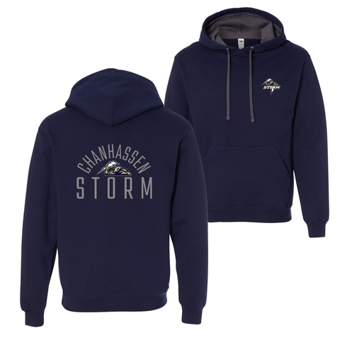 Chanhassen Storm Navy Hoodie with Back Logo, Contrast Hood