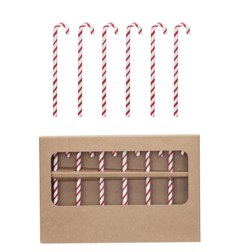 Glass Candy Cane Shaped Stir Sticks Boxed Set of 6