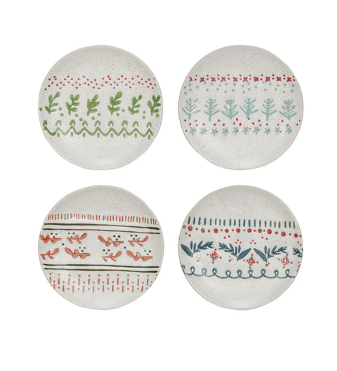 Hand-Stamped Stoneware Plate w/ Wax Relief Pattern, 4 Styles