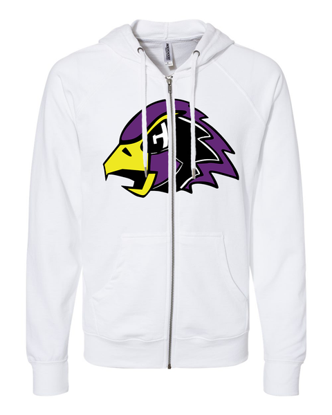 Chaska Hawks White Zip-Up Hoodie with Pockets