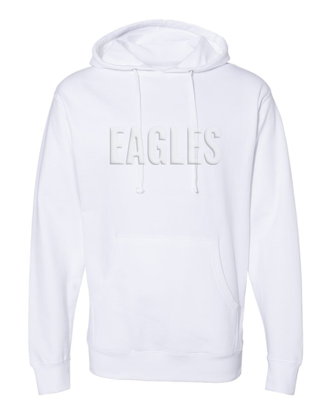 EAGLES Puff-Printed White on White Hoodie, Unisex