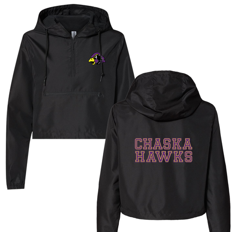 Chaska Hawks Cropped Windbreaker Women's Pullover with Hood