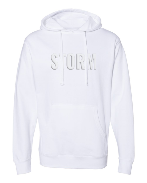 STORM Puff-Printed White on White Hoodie, Unisex