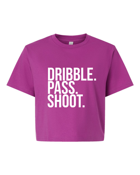 DRIBBLE. PASS. SHOOT. Super Pink Crop Tee