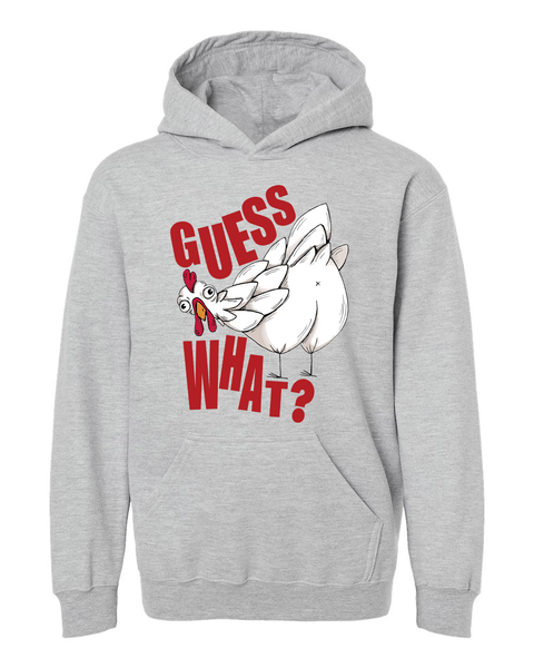 Guess What? Chicken Butt Image Youth Hoodie - Grey, Super Soft