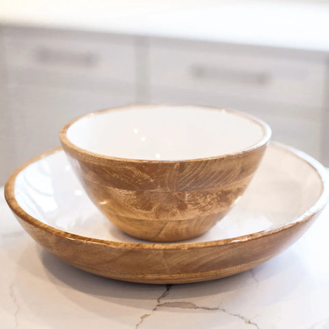 Wood + White Collection Mango Wood Salad/Serving Bowl, Medium