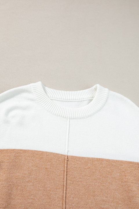 Two-tone Colorblock Central Seam Knit  Sweater | S-XL