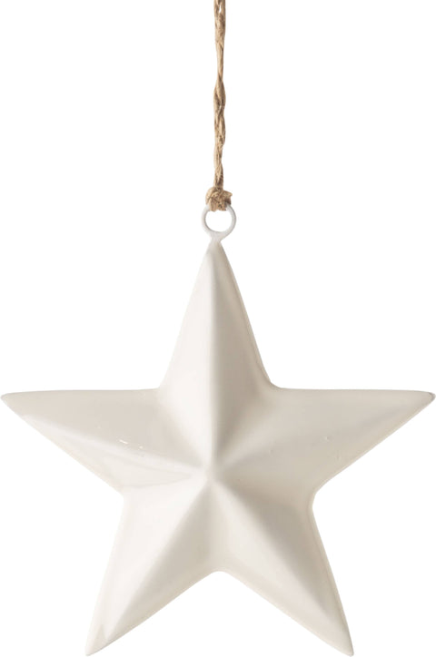 White enamel metal star ornament, 5 inch