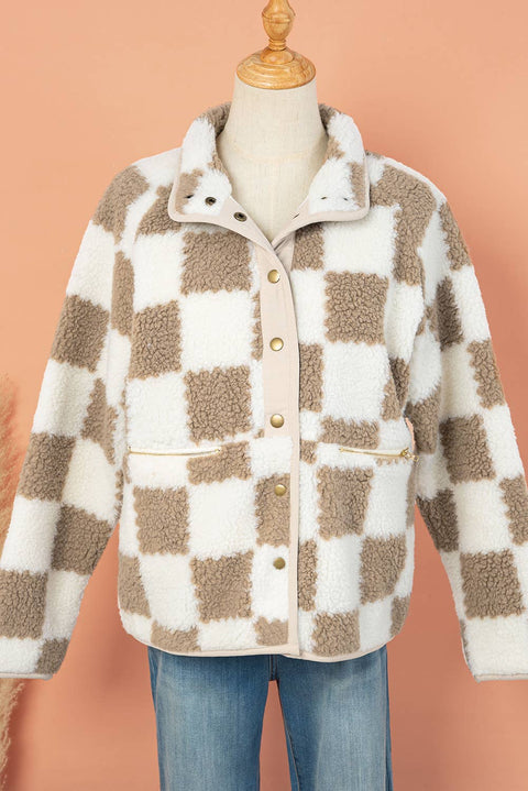 Checkered Snap Button Zip Pocket Jacket | S-XL