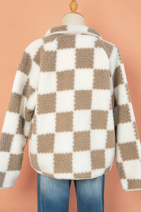 Checkered Snap Button Zip Pocket Jacket | S-XL