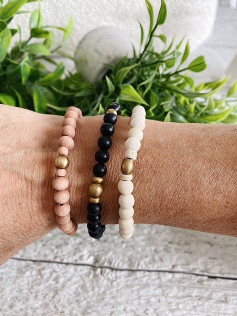 Minimalist Wood + Brass  beaded bracelets - 6MM