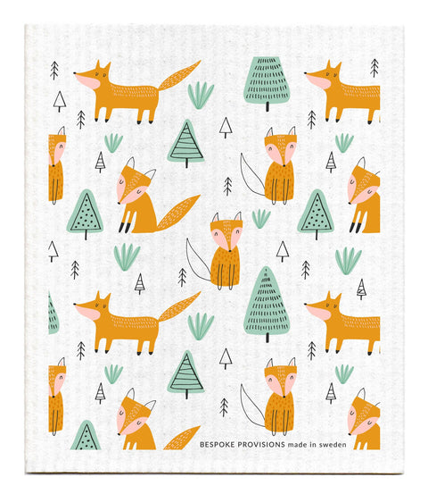 Foxes with Trees Swedish Dishcloth