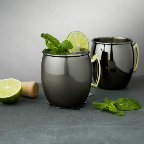 Black Moscow Mule Mug with Gold Handle, 2 Pack