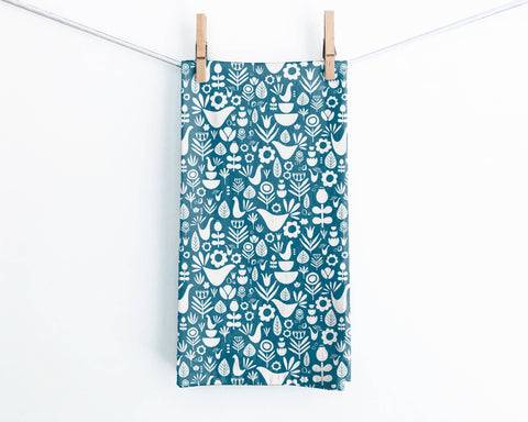 Scandi Folk Teal Tea Towel