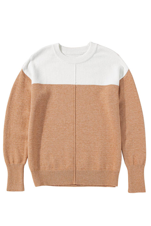 Two-tone Colorblock Central Seam Knit  Sweater | S-XL