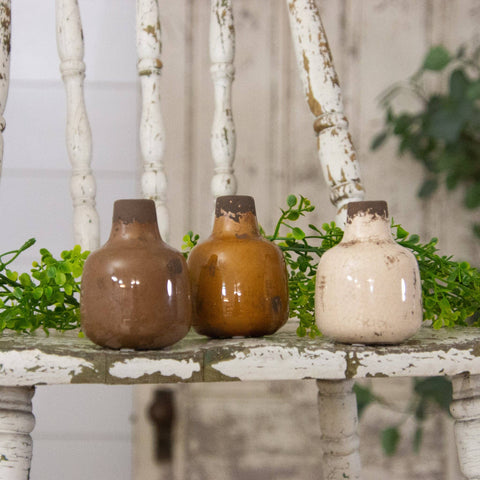 Mini Bud Vases - Brown, Mustard, and Cream