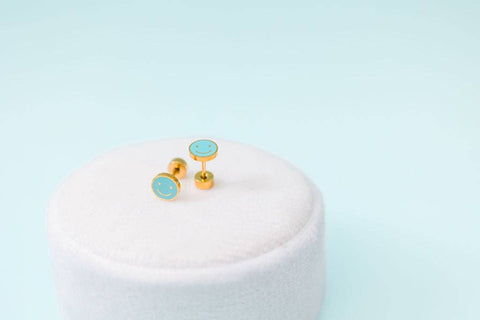 Blue Smiley Stud Earrings