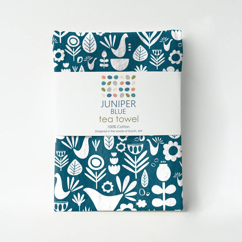 Scandi Folk Teal Tea Towel