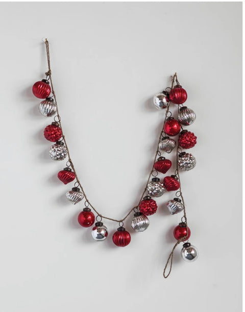 Embossed Mercury Glass Ornament Garland (Red and Silver)