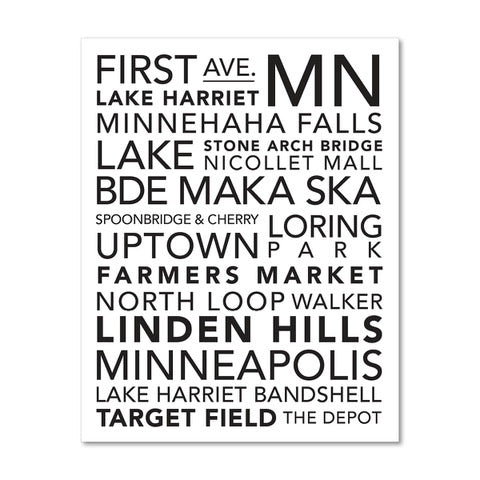 Minneapolis Landmarks Subway-Style Art Print - 11" x 14"