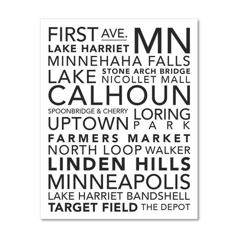 Minneapolis Landmarks Subway-Style Art Print - 11" x 14"