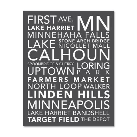 Minneapolis Landmarks Subway-Style Art Print - 11" x 14"