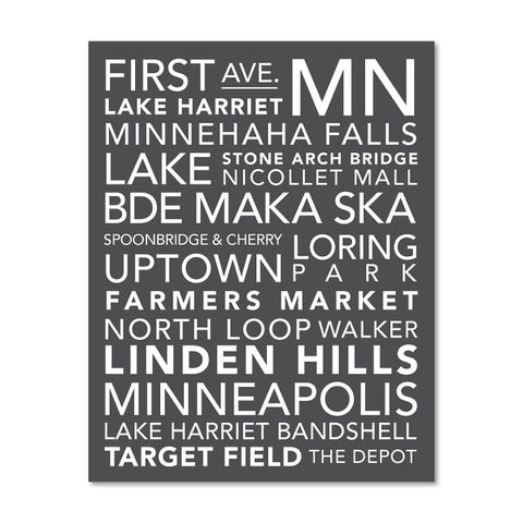 Minneapolis Landmarks Subway-Style Art Print - 11" x 14"