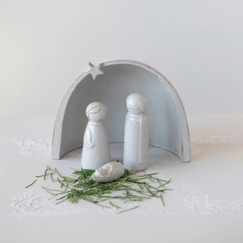 Round Manger Stoneware Nativity Set